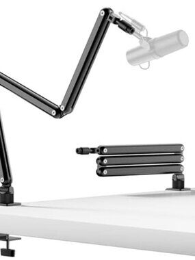 Mic Arm for Lightweight Mics, Microphone Arm Rotatable, Storable Desk Mic Stand